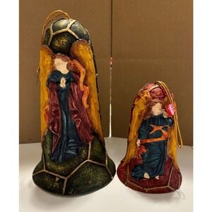2 Hand-Painted Angel Figurines/Ornaments With Hanging Loop